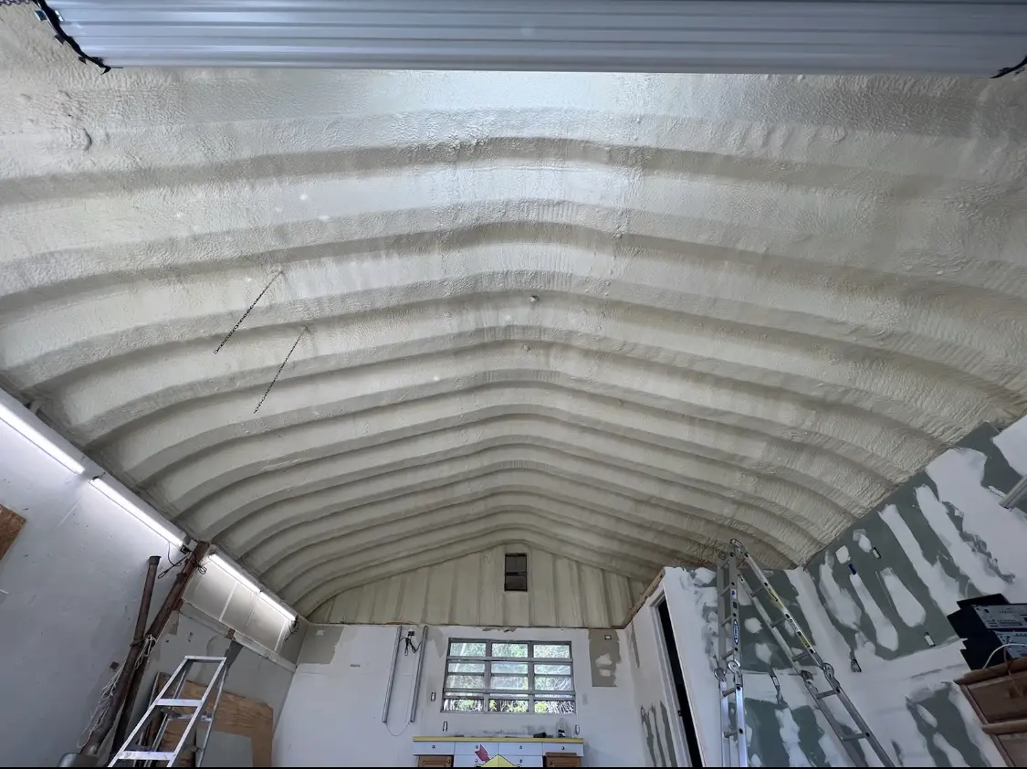 Spray polyurethane foam applied to the underside of a metal roof deck in Mount Vernon